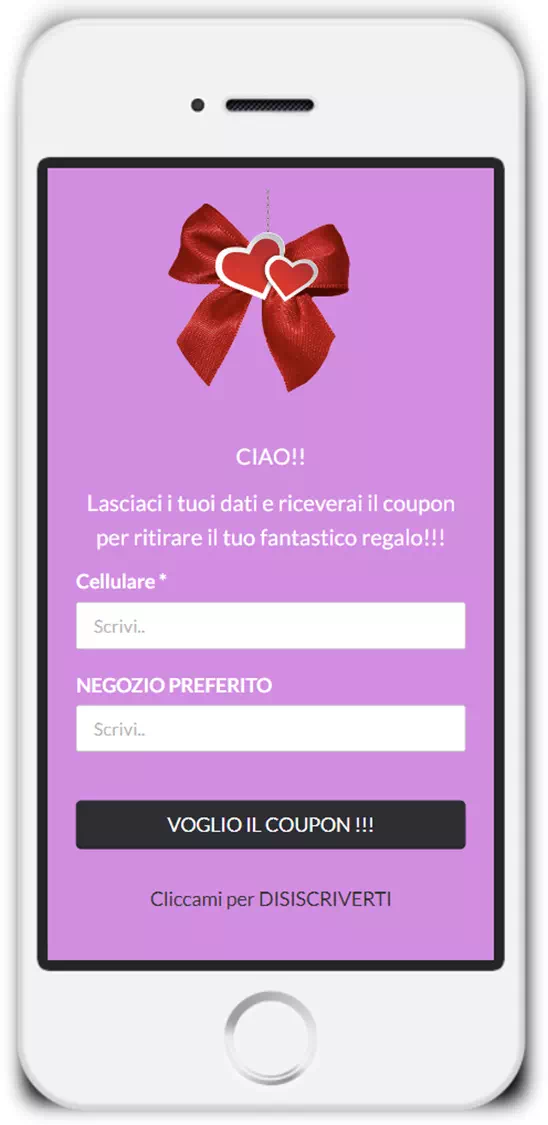 landing page per la raccolta di coupon da riscattare in negozio o sul web