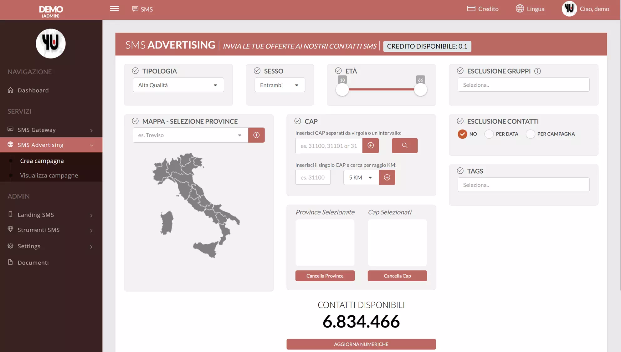 piattaforma SMS advertising per l invio di messaggi pubblicitari